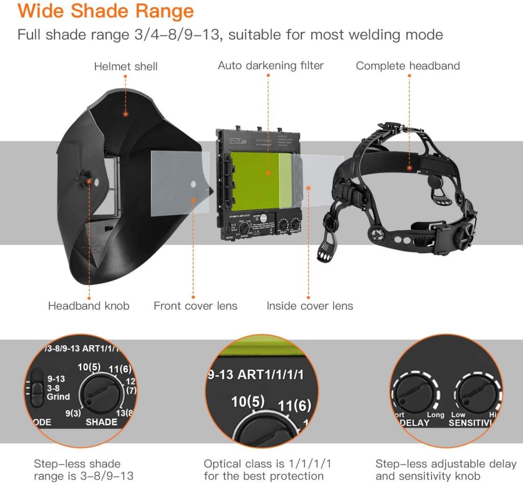 tacklife welding helmet shade range